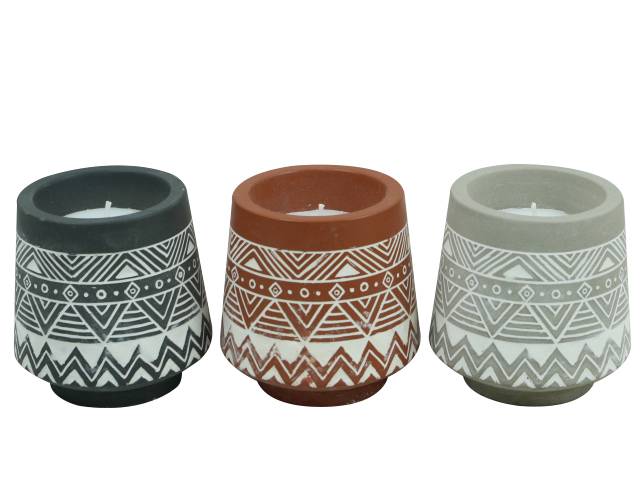 Ciddeco - Ciddeco - Bougie pot ciment ethnique Ø.9 x H.9 cm