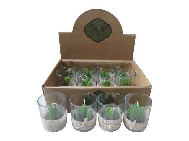 Ciddeco - Verre bougie cactus citronnelle L.5,5 x l.5,5 x H.6,5 cm