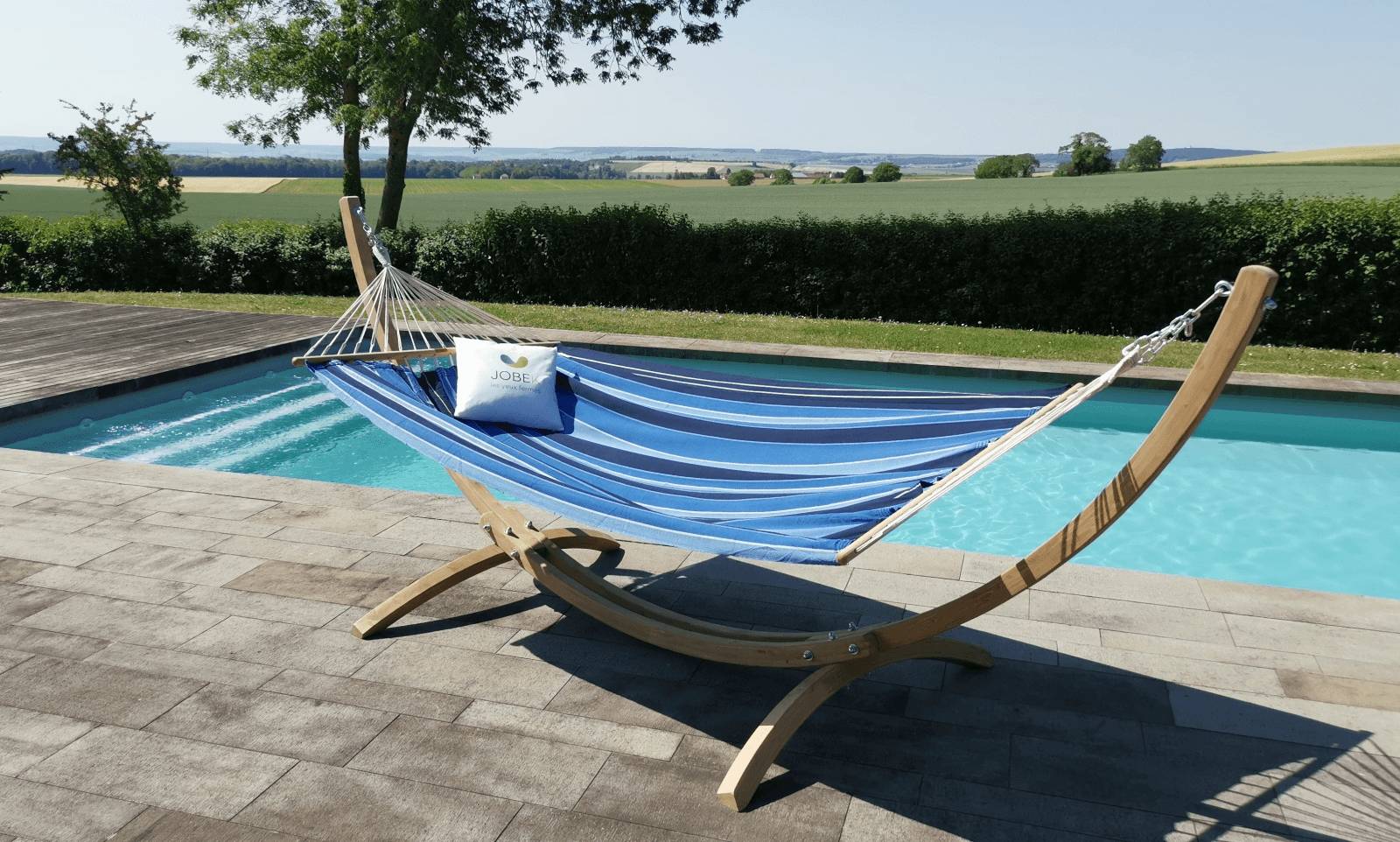 Jobek - Set Hamac Bois Eskapade Bleu Saphir L.300 x l.120 x H.128 cm