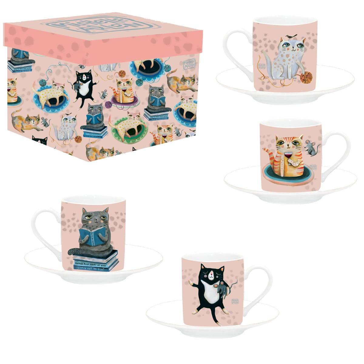 Coffret 2 tasses et 2 sous-tasses céramique Crasy Cat – ALLEN DESIGNS