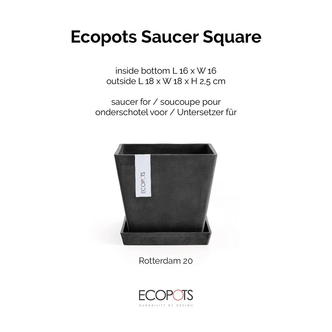 Ecopots soucoupe carree anthracite 18 - Imagen 4