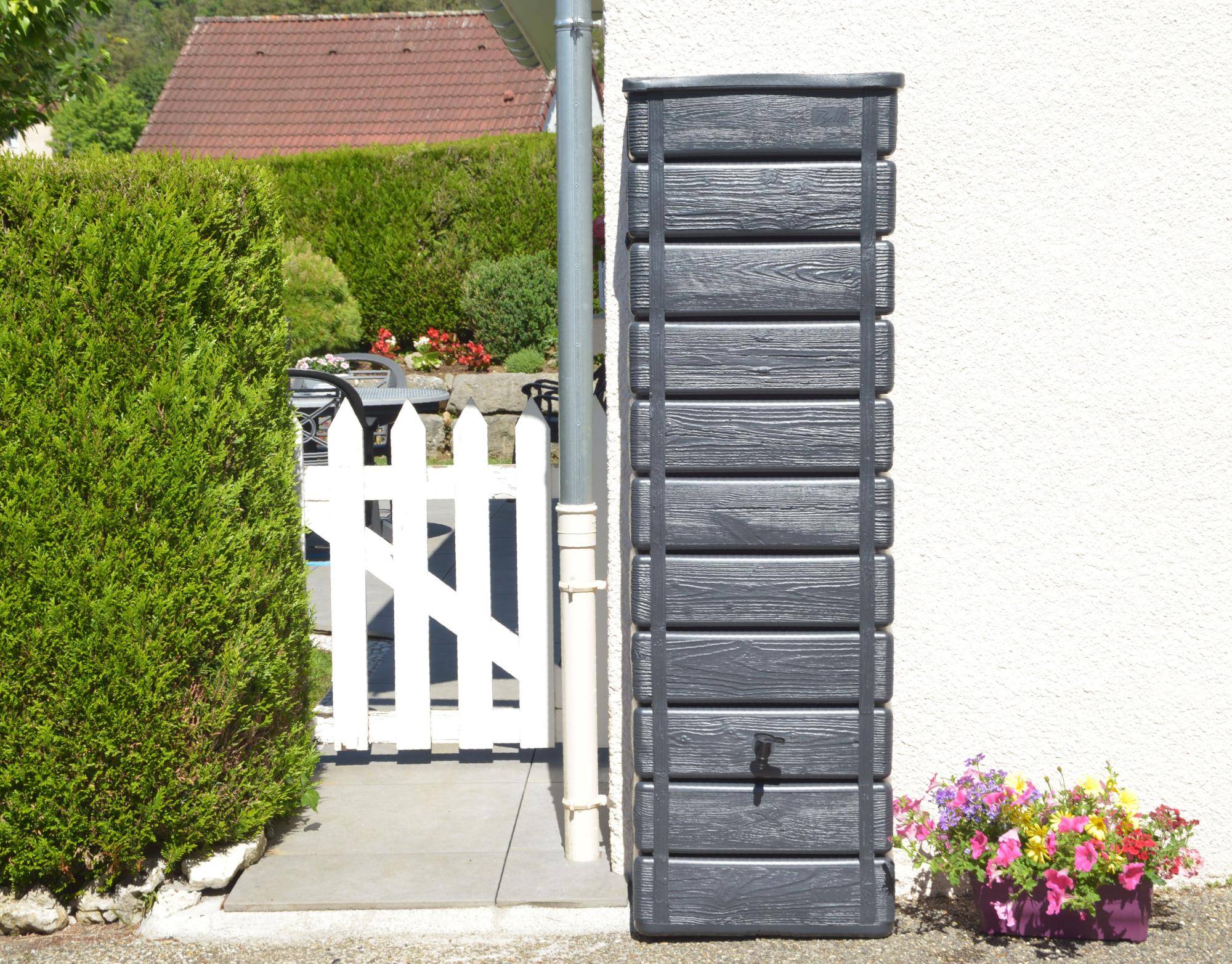 Belli - Récupérateur d'eau de pluie 300L mural collecteur inclus imitation bois - BELLI - Image 1