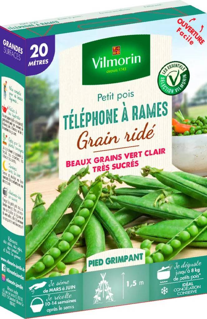 Vilmorin - Pois Grimpant à Grain Ridé Téléphone à Rames serie 20M boîte graines 194 g - Vilmorin