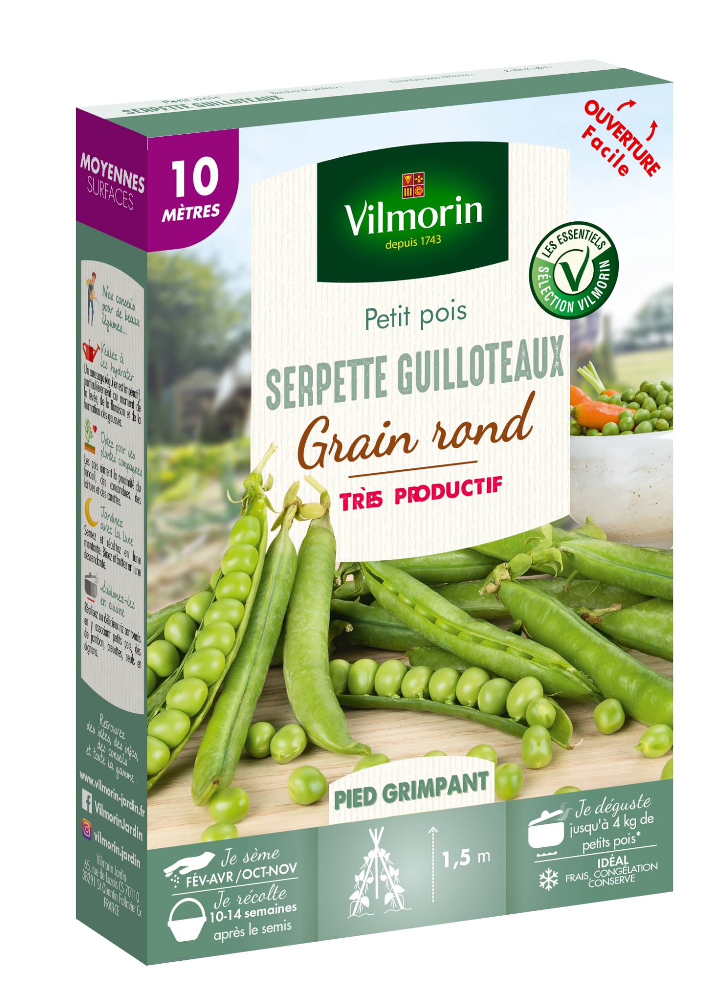 Vilmorin - Pois Grimpant à Grain Rond Serpette Guilloteaux serie 10M boîte graines 100 g - Vilmorin - Image 1