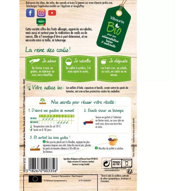 Vilmorin - Tomate Roma Bio série 2 sachet graines 0,5 g - Vilmorin - Image 2