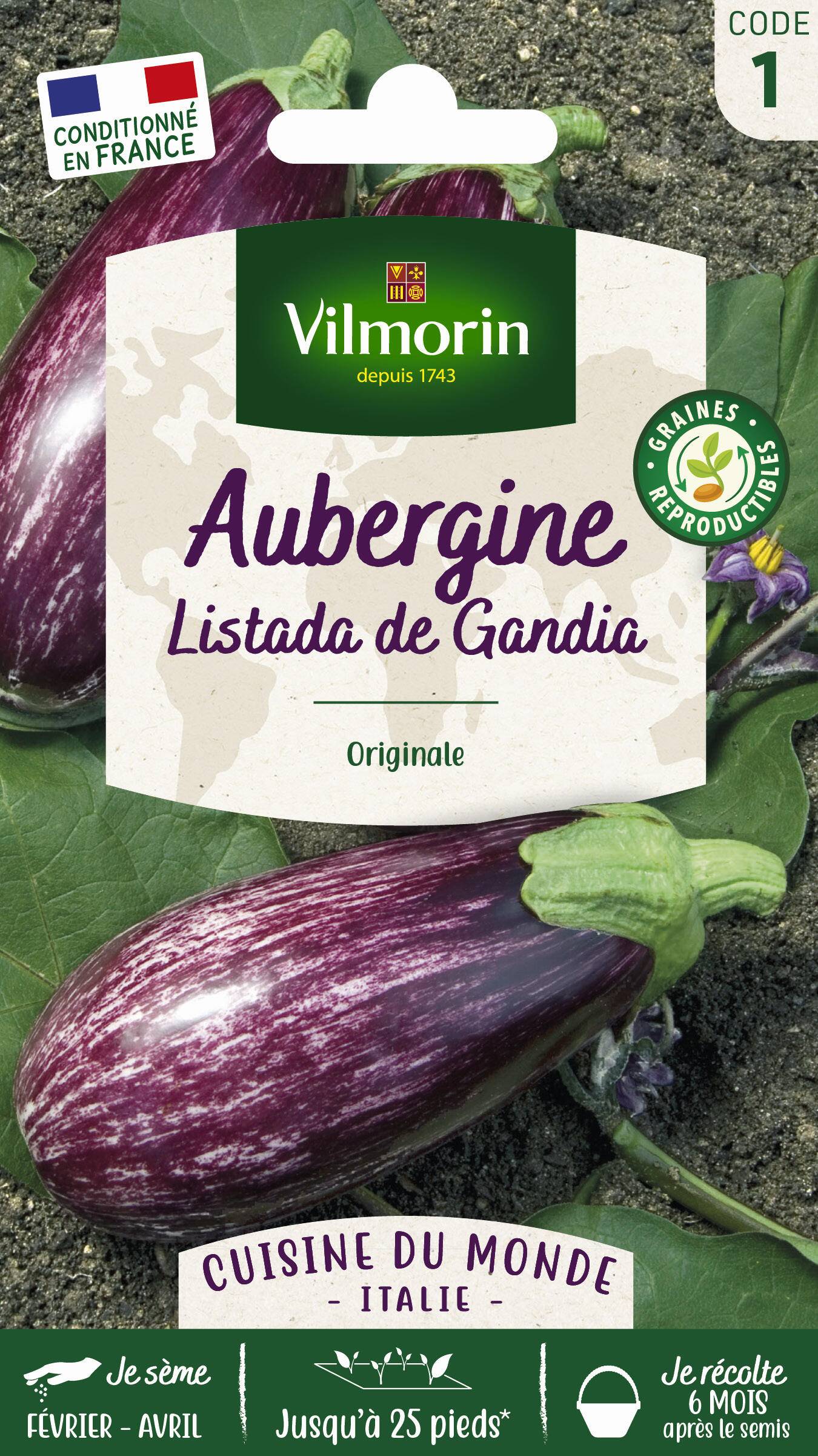 Vilmorin - Aubergine Listada de Gandia série 1 sachet graines 0,4 g - Vilmorin