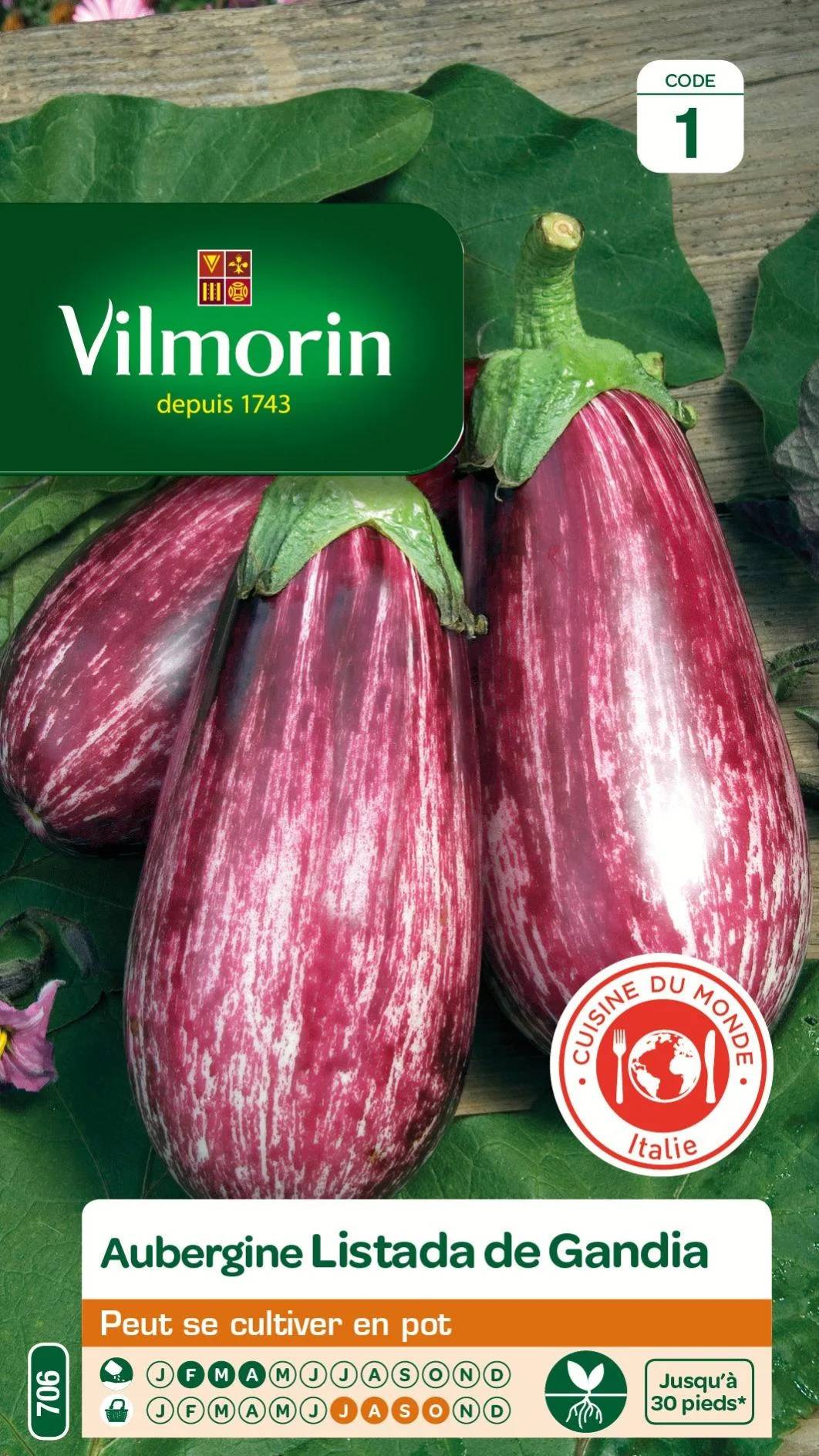 Vilmorin - Aubergine Listada de Gandia série 1 sachet graines 0,4 g - Vilmorin