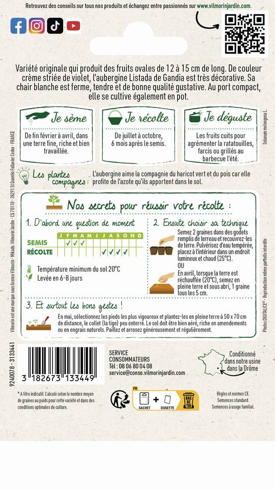 Vilmorin - Aubergine Listada de Gandia série 1 sachet graines 0,4 g - Vilmorin - Image 4