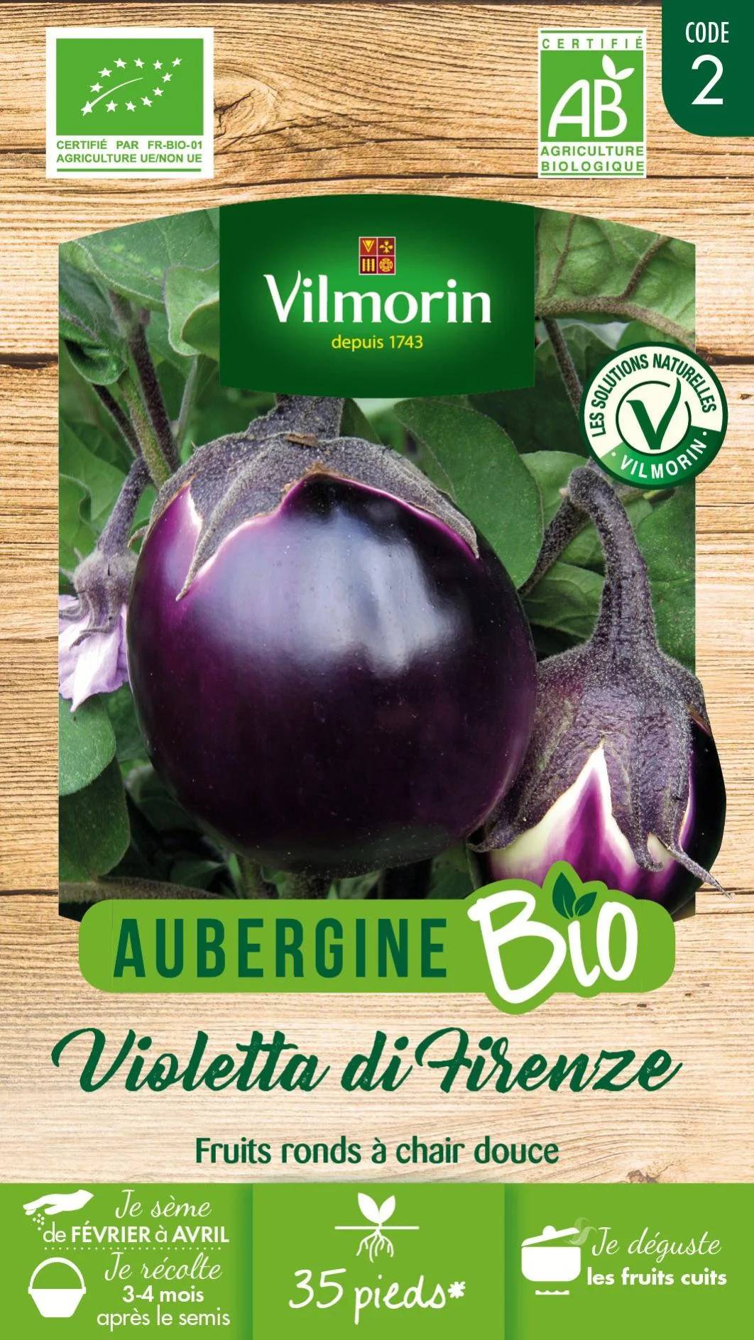 Vilmorin - Aubergine violette de Florence Bio série 2 sachet graines 0,5 g - Vilmorin - Image 4
