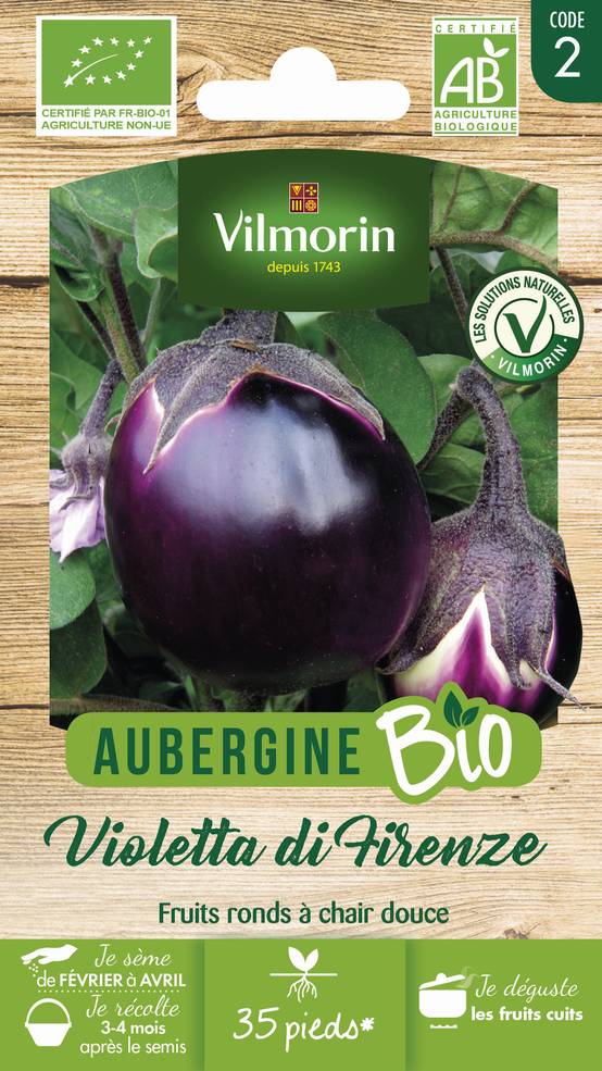 Vilmorin - Aubergine violette de Florence Bio série 2 sachet graines 0,5 g - Vilmorin - Image 2