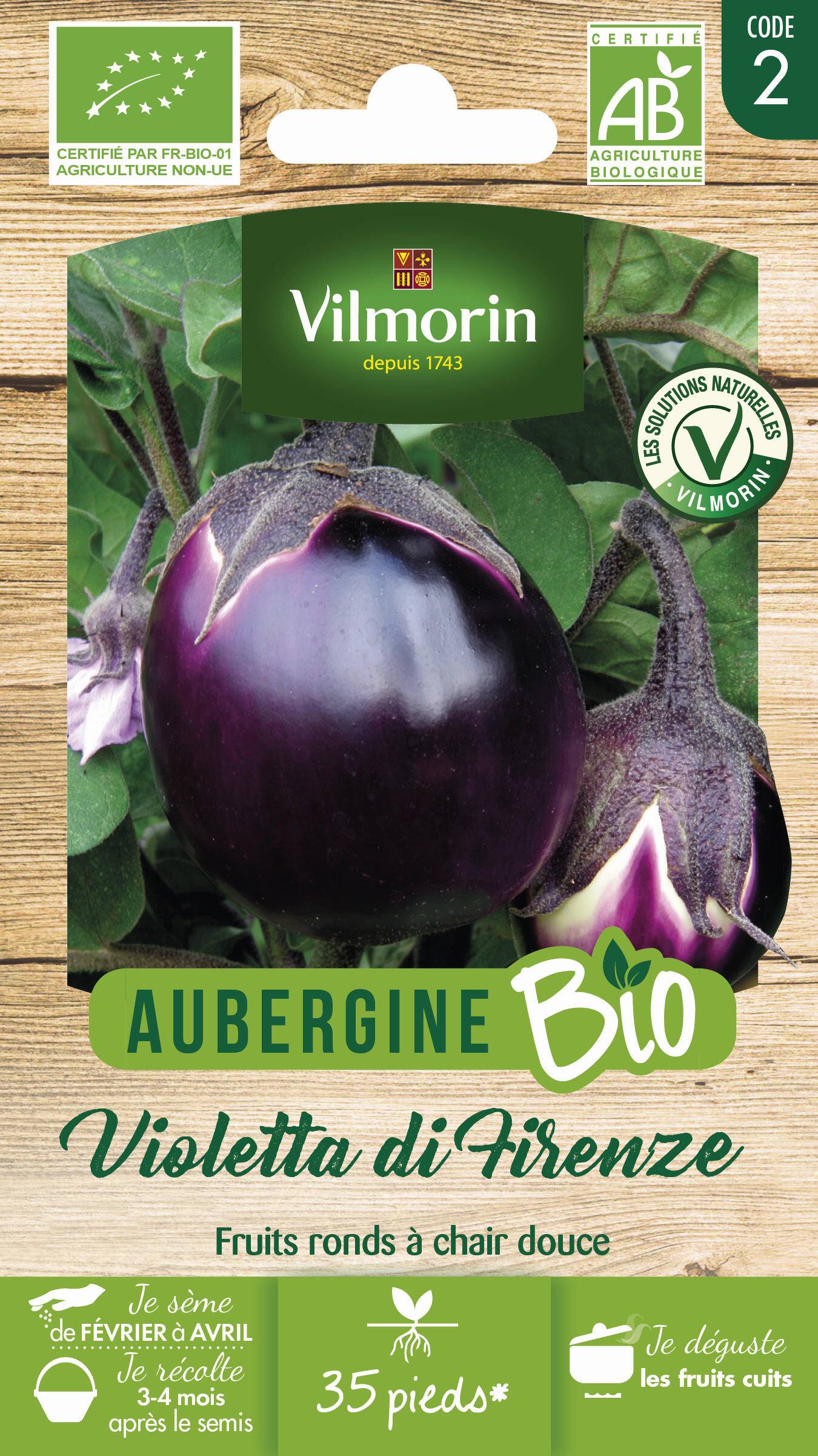 Vilmorin - Aubergine violette de Florence Bio série 2 sachet graines 0,5 g - Vilmorin - Image 2