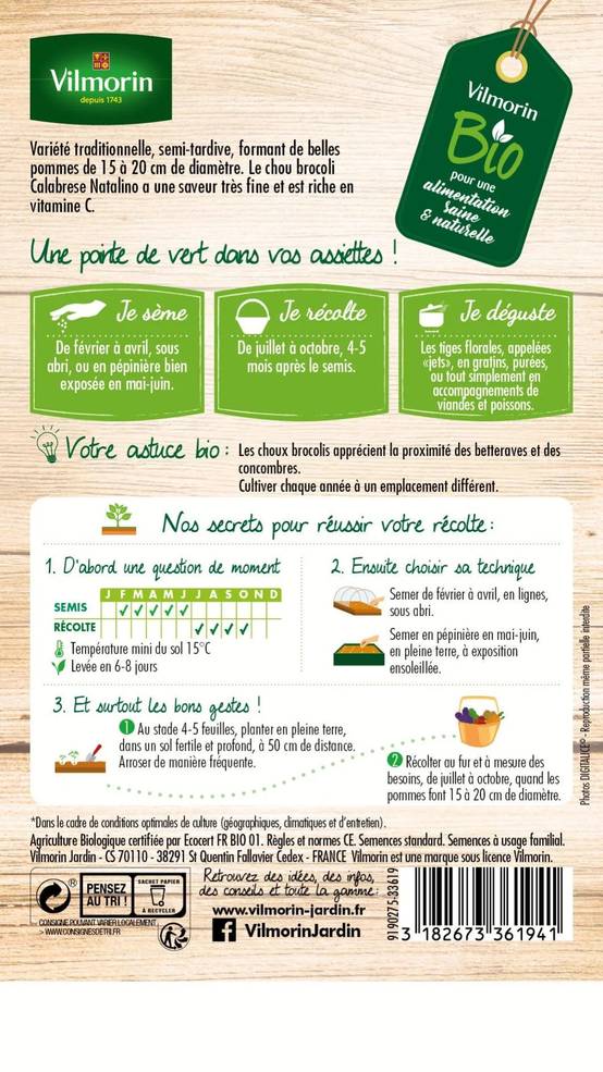 Graine potagère chou calabrese natalino bio 1 g - Vilmorin - Image 3