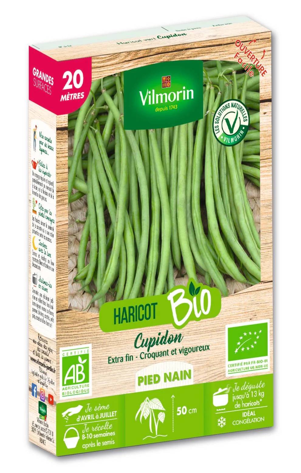 Vilmorin - Haricot nain vert sans fil Cupidon Bio série 20m sachet graines 130 g - Vilmorin - Image 1