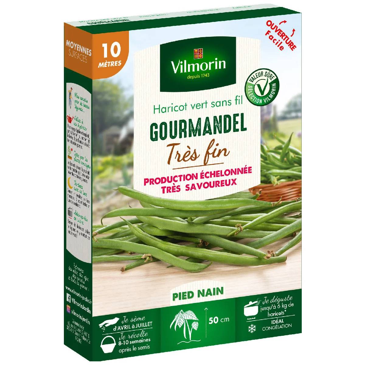 Vilmorin - Haricot nain filet mangetout Gourmandel obtention série 10m sachet graines 65 g - Vilmorin - Image 2