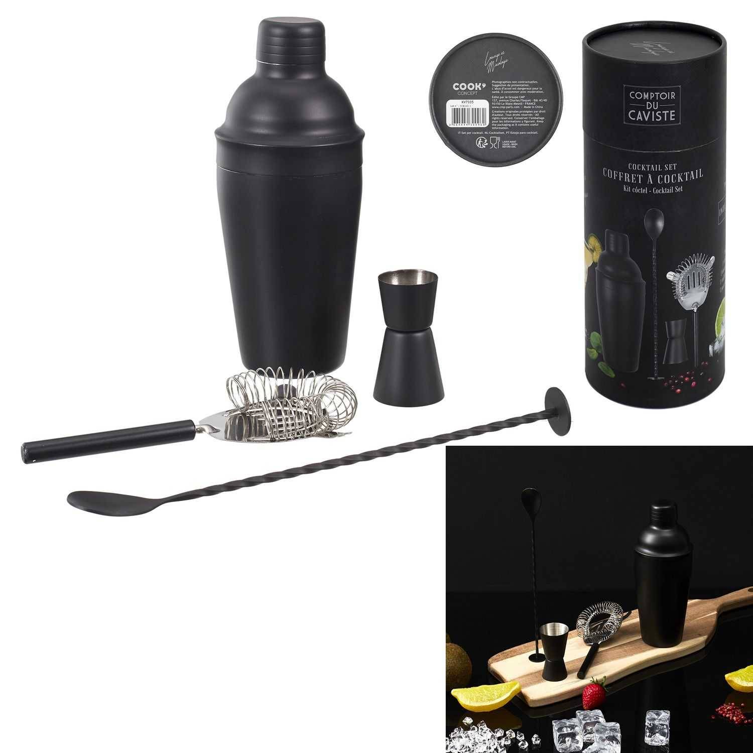 COFFRET A COCKTAIL 4 ACCESSOIRES NOIRS M6