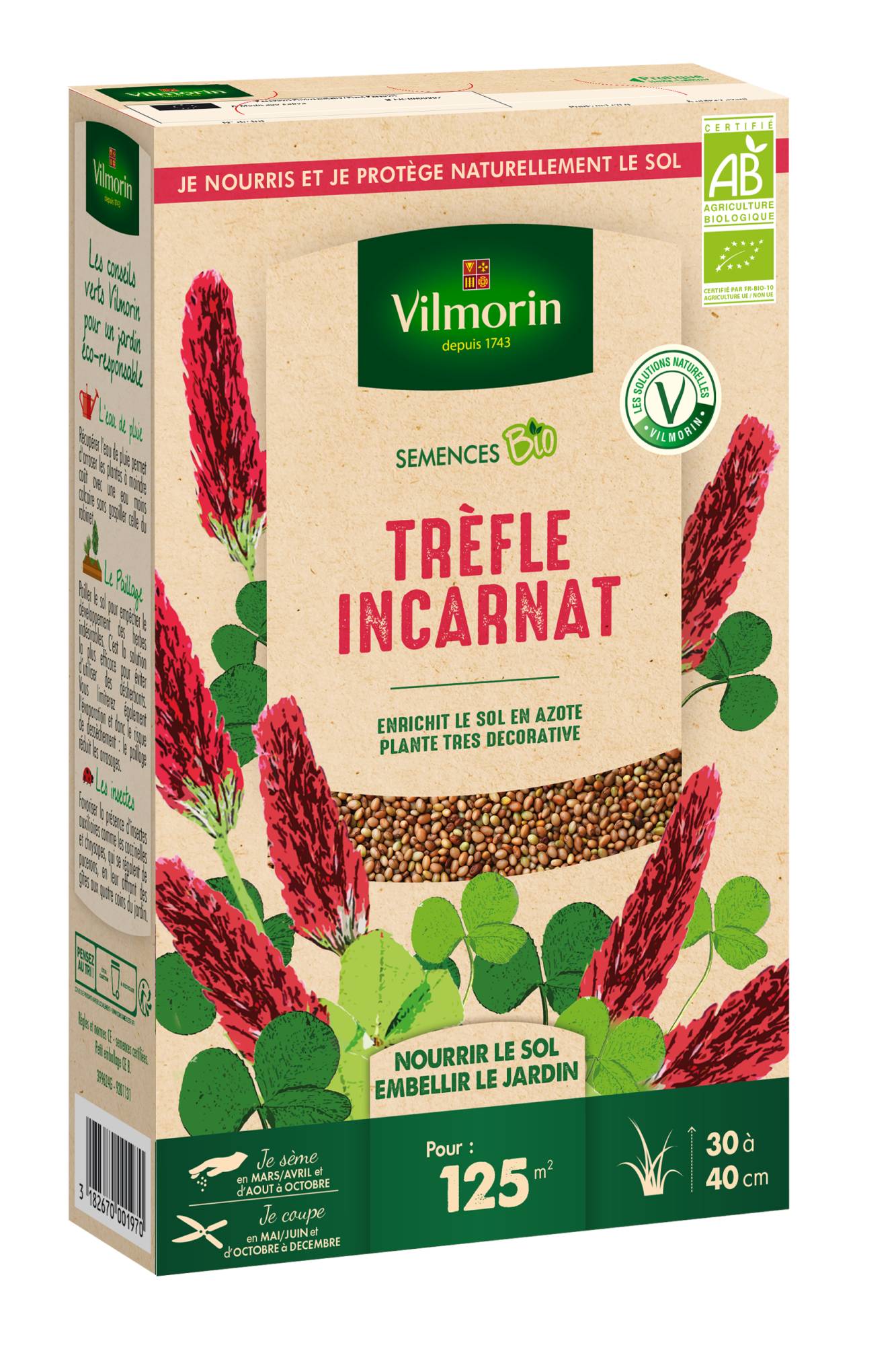 Graines de trèfle incarnat bio végétal rouge P.375 g - Vilmorin - Image 1