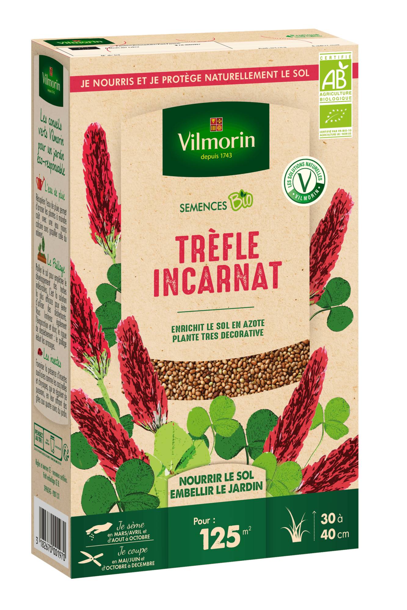 Graines de trèfle incarnat bio végétal rouge P.375 g - Vilmorin