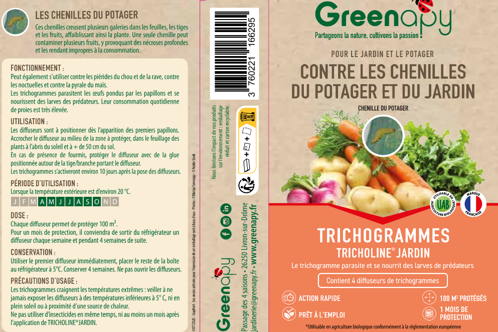 Greenapy - Tricholine Jardin anti-chenilles Trichogramma spp. boîte de 4 diffuseurs - Greenapy - Image 1