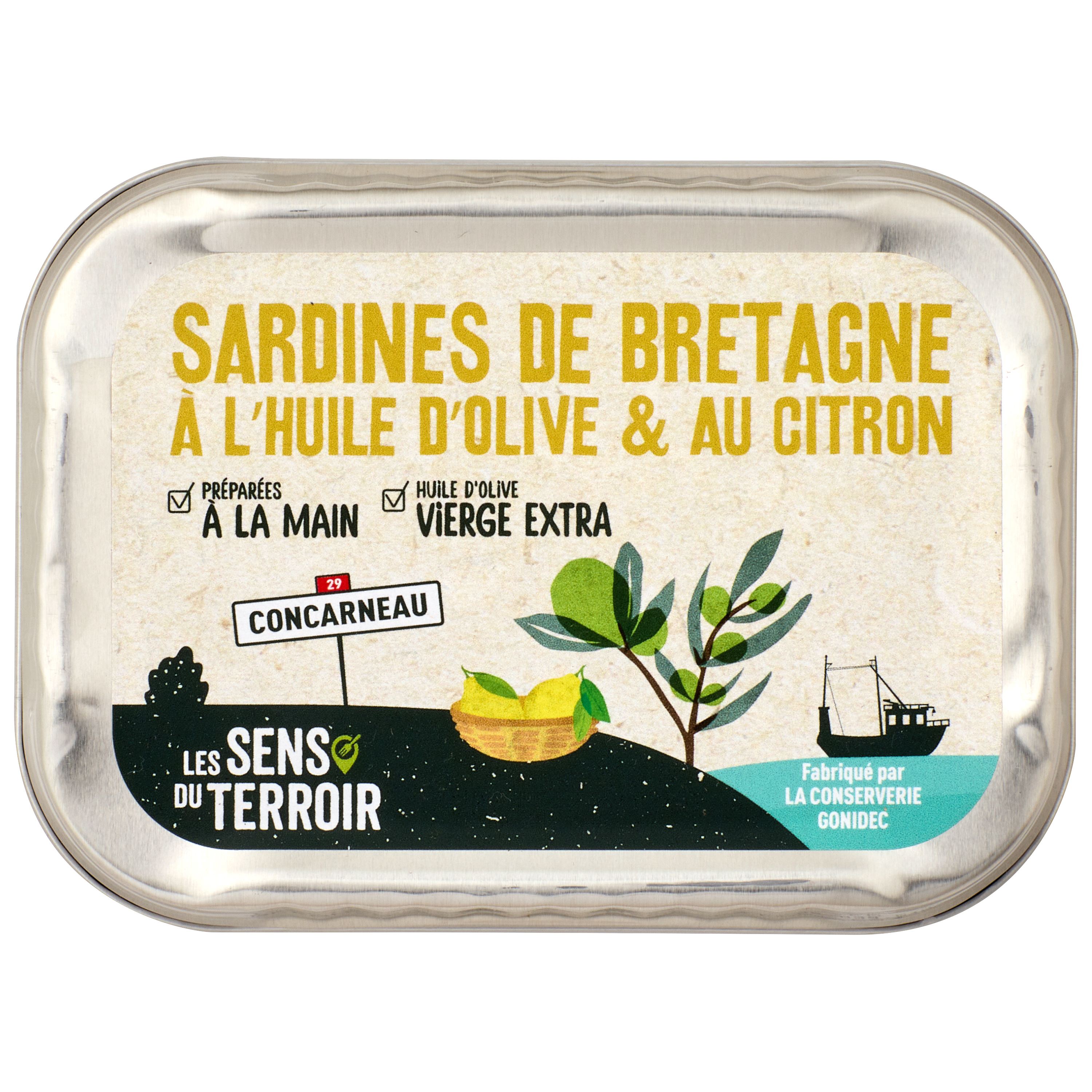 Les Sens du Terroir - Sardines de Bretagne à l'huile d'olive et au citron 115 g - Les Sens du Terroir