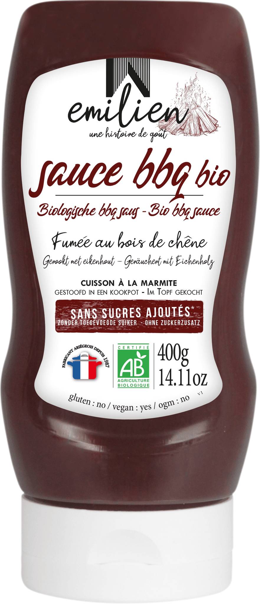 Emilien - Sauce BBQ Bio Fumée Sans sucres ajoutés 400 g - Image 1