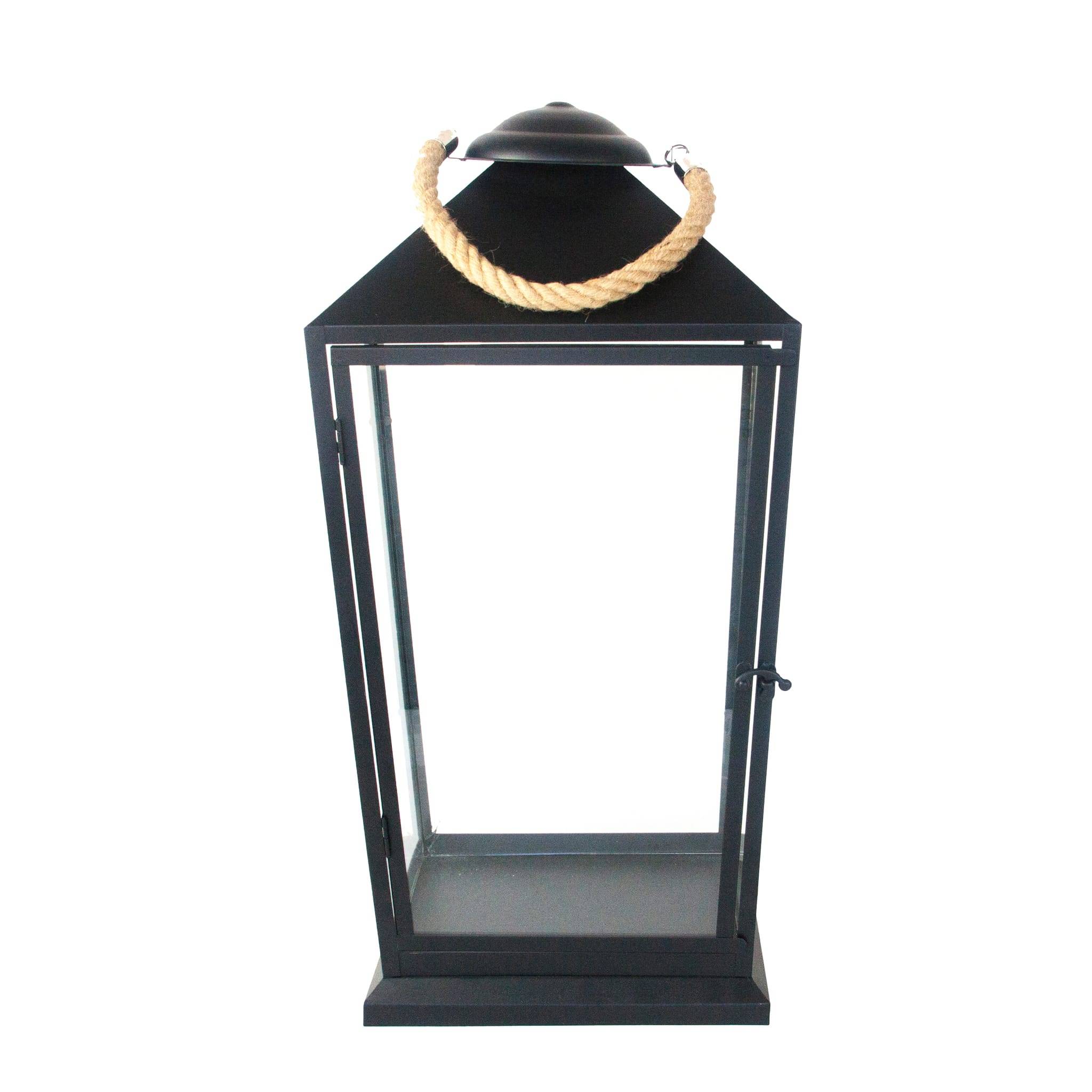 Lanterne Fer Corde Noir L. 26,5 cm H. 58 cm –