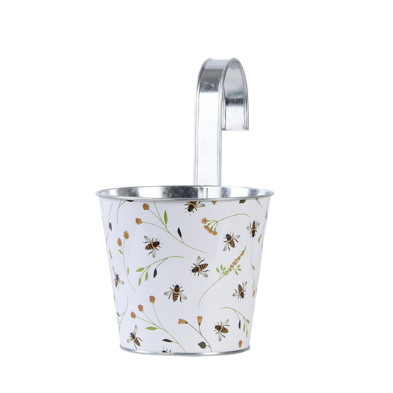 Cache-pot en acier motif abeille blanc L.15,9 cm P.26 cm H.25,7 cm - Image 1
