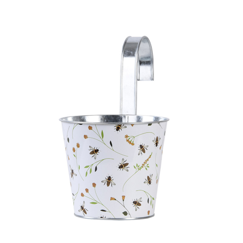 Cache-pot en acier motif abeille blanc L.15,9 cm P.26 cm H.25,7 cm - Imagen 1