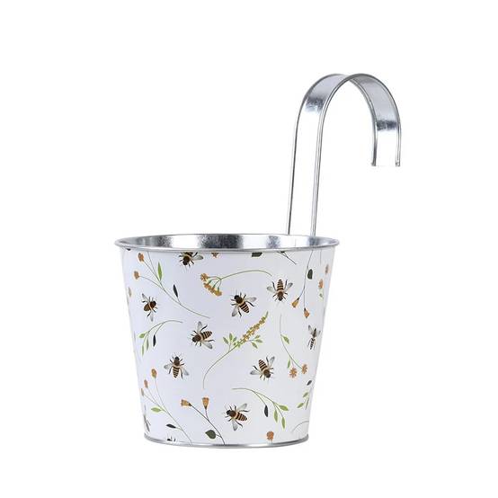 Cache-pot en acier motif abeille blanc L.15,9 cm P.26 cm H.25,7 cm - Image 2