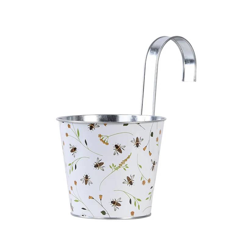 Cache-pot en acier motif abeille blanc L.15,9 cm P.26 cm H.25,7 cm - Imagen 2
