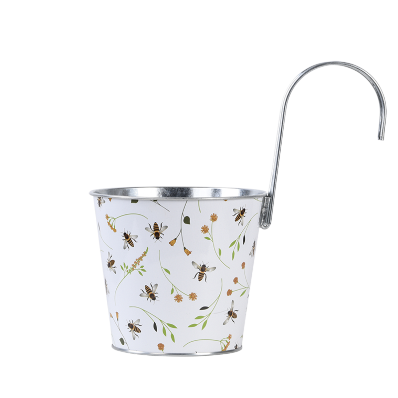 Cache-pot en acier motif abeille blanc L.15,9 cm P.26 cm H.25,7 cm - Imagen 3