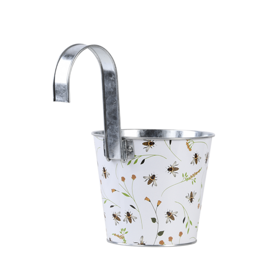 Cache-pot en acier motif abeille blanc L.15,9 cm P.26 cm H.25,7 cm - Image 4