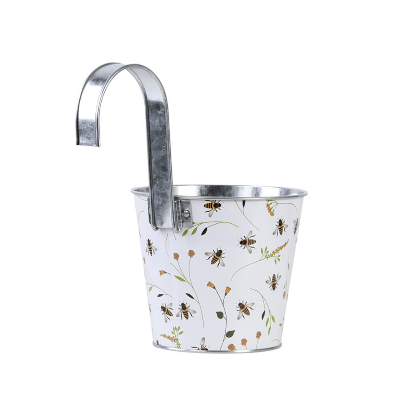 Cache-pot en acier motif abeille blanc L.15,9 cm P.26 cm H.25,7 cm - Imagen 4