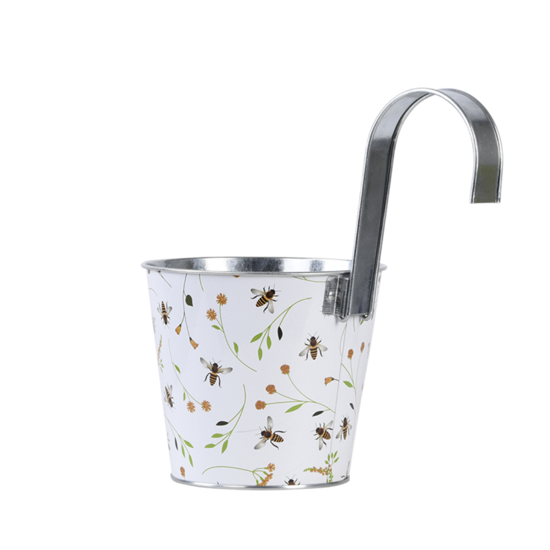 Cache-pot en acier motif abeille blanc L.15,9 cm P.26 cm H.25,7 cm - Imagen 5