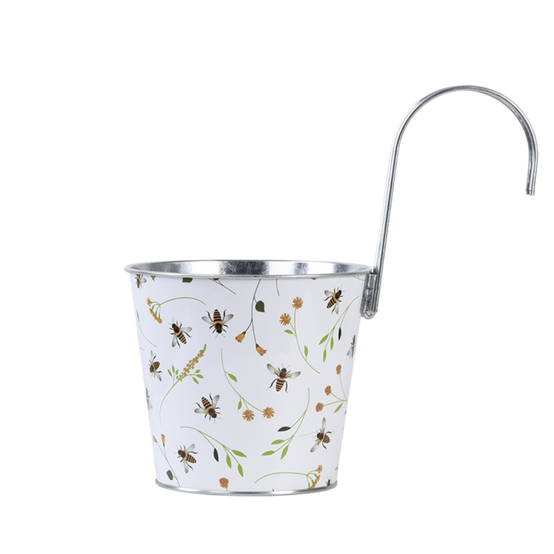 Cache-pot en acier motif abeille blanc L.15,9 cm P.26 cm H.25,7 cm - Image 8