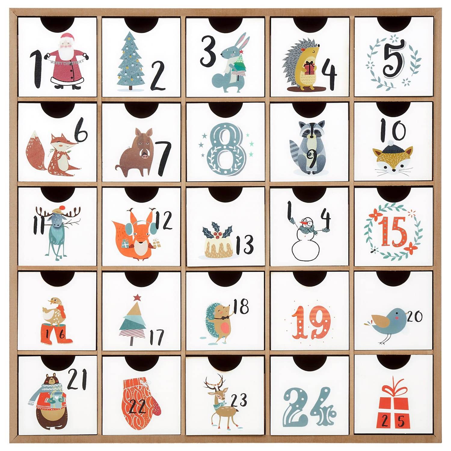 Calendrier de l'avent en bois - L.49 x l.49 x H.5 cm - Image 1