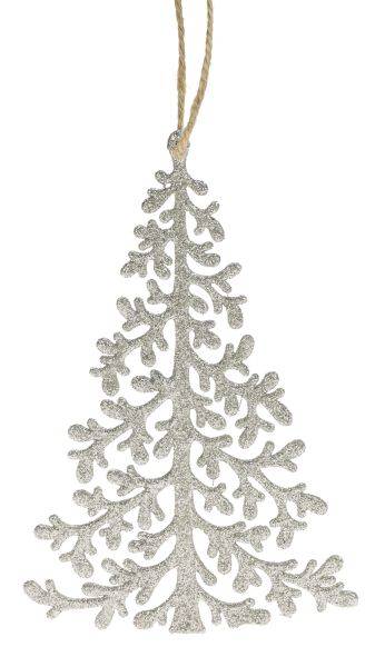Weiste - Suspension Sapin bois naturel pailleté argent L.14 x H.14 cm