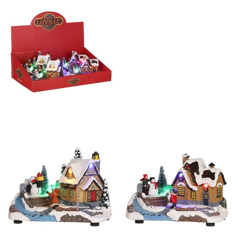 Village scenery 2 Ass Batt display -poly-Multicol- l18xw11xh12cm