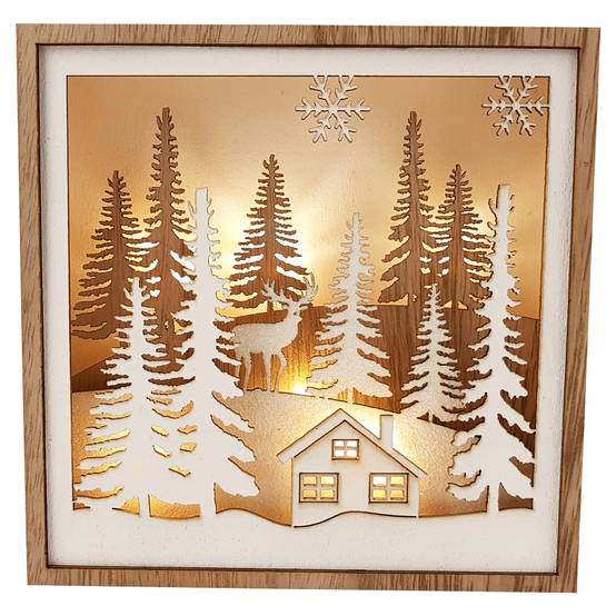 Peha - Peha - Cadre en bois Scène de Noël 9 Led L.15 x l.3 x H.15 cm