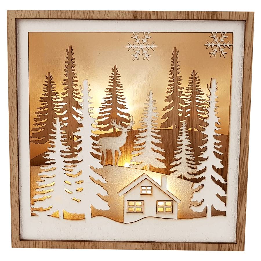Peha - Peha - Cadre en bois Scène de Noël 9 Led L.15 x l.3 x H.15 cm