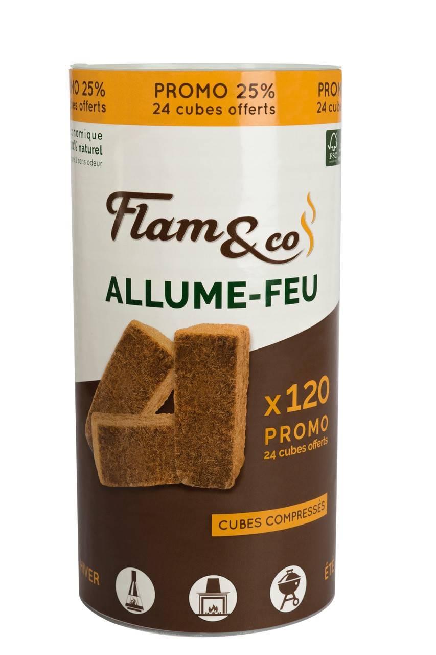 Flam&co - Flam&co - Allume-feu en bois compressé - Tube de 120 cubes - Imagen 1