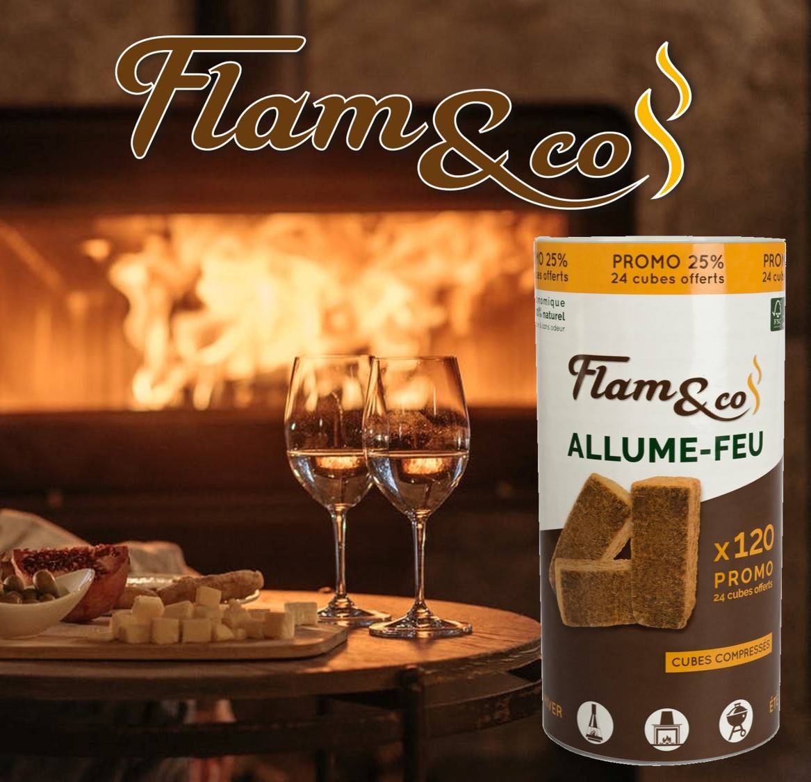 Flam&co - Flam&co - Allume-feu en bois compressé - Tube de 120 cubes - Imagen 6