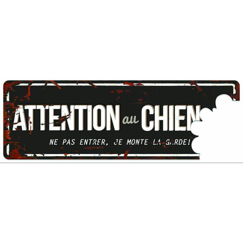 WARNING BEWARE OF THE DOG F 40x14cm noir/gris