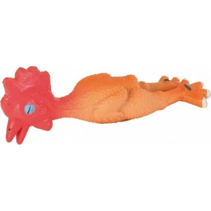 Jouet poulet latex orange et rouge L.15 cm modèle sonore - Trixie