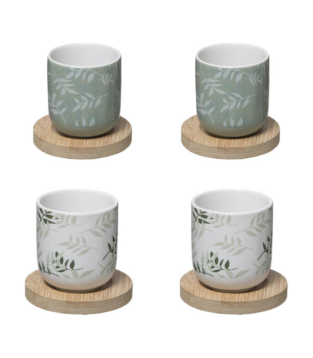 Lot de 4 tasses à café en faïence vert et blanc Ø6-H.6,5 cm - Secret de gourmet - Image 1
