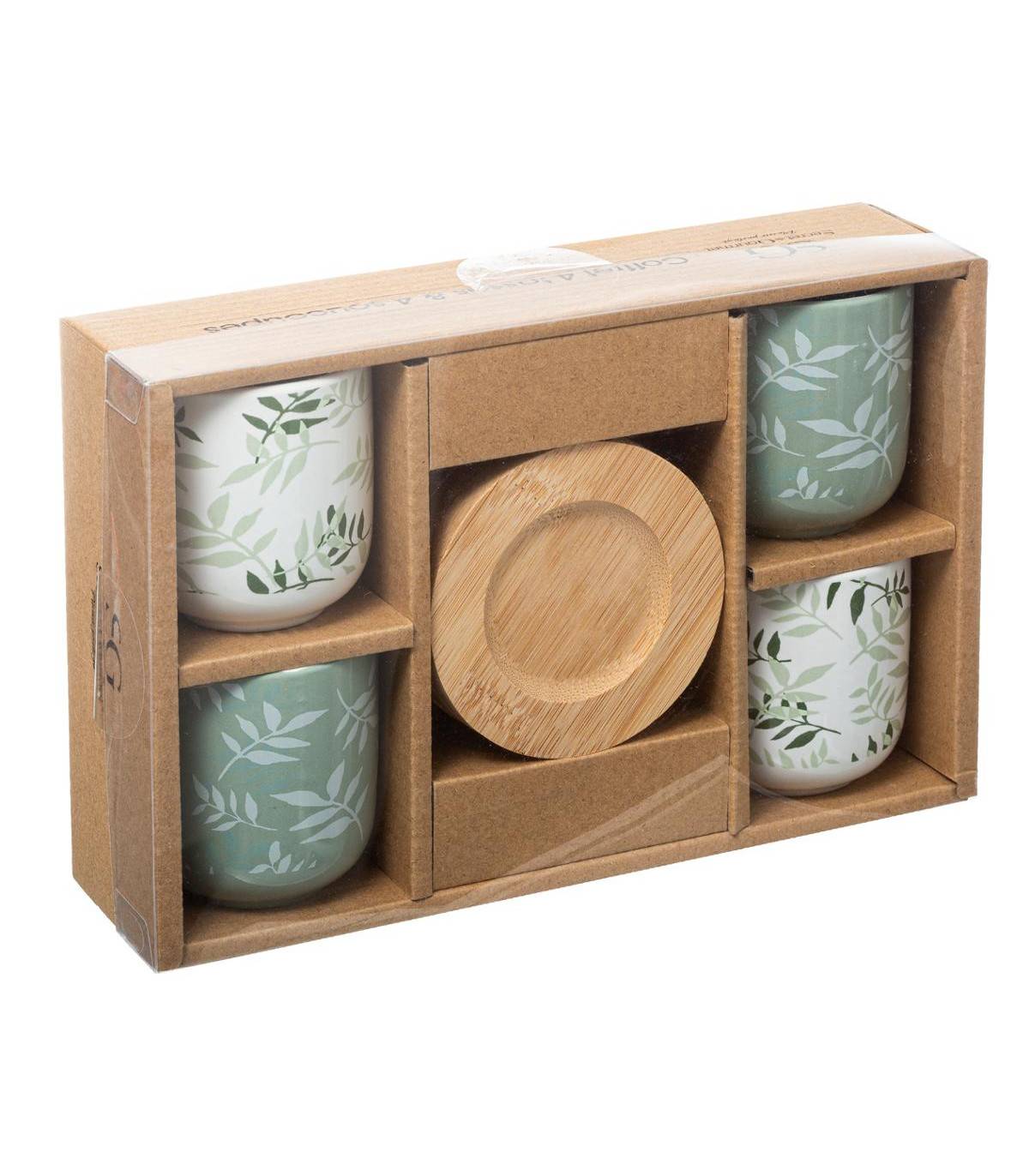 Lot de 4 tasses à café en faïence vert et blanc Ø6-H.6,5 cm - Secret de gourmet - Image 5