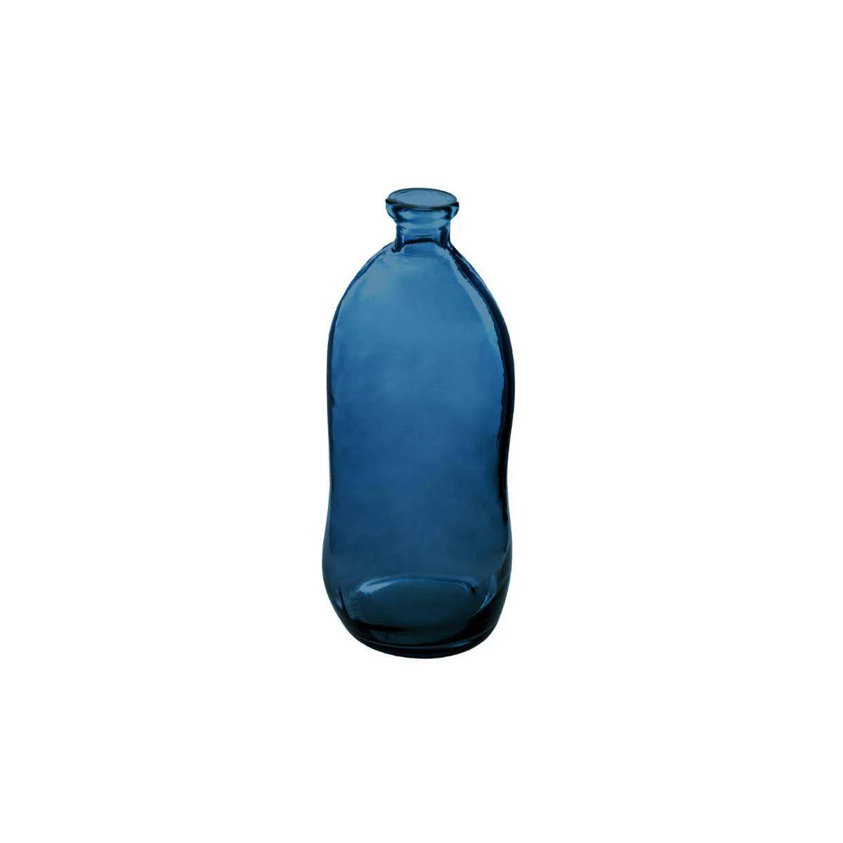 Vase bouteille verre recyclé bleu orage H 35 cm - ATMOSPHERA