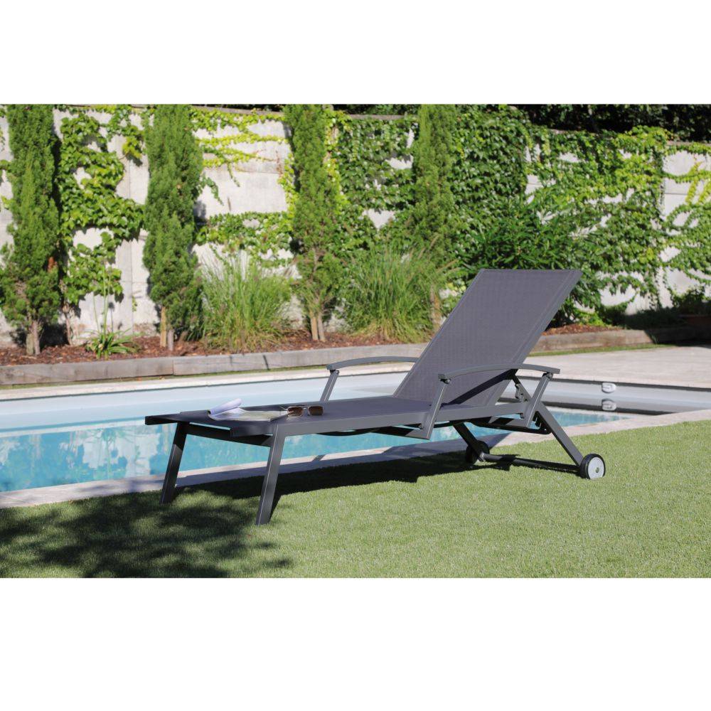 Bain de soleil Florence accoudoirs à roues alu graphite/bleu Florence Proloisirs - Imagen 2