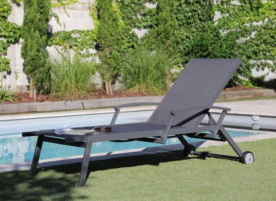 Bain de soleil Florence accoudoirs à roues alu graphite/bleu Florence Proloisirs - Imagen 4
