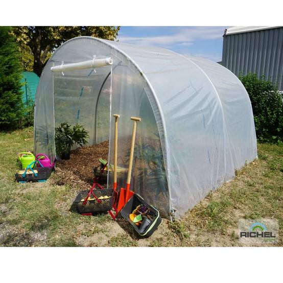 Richel Serre - Serre maraichère 9m² pied droit 1 porte zip acier galvanisé et PE L.3 x l.3 x H.2 m – Richel serre - Image 1