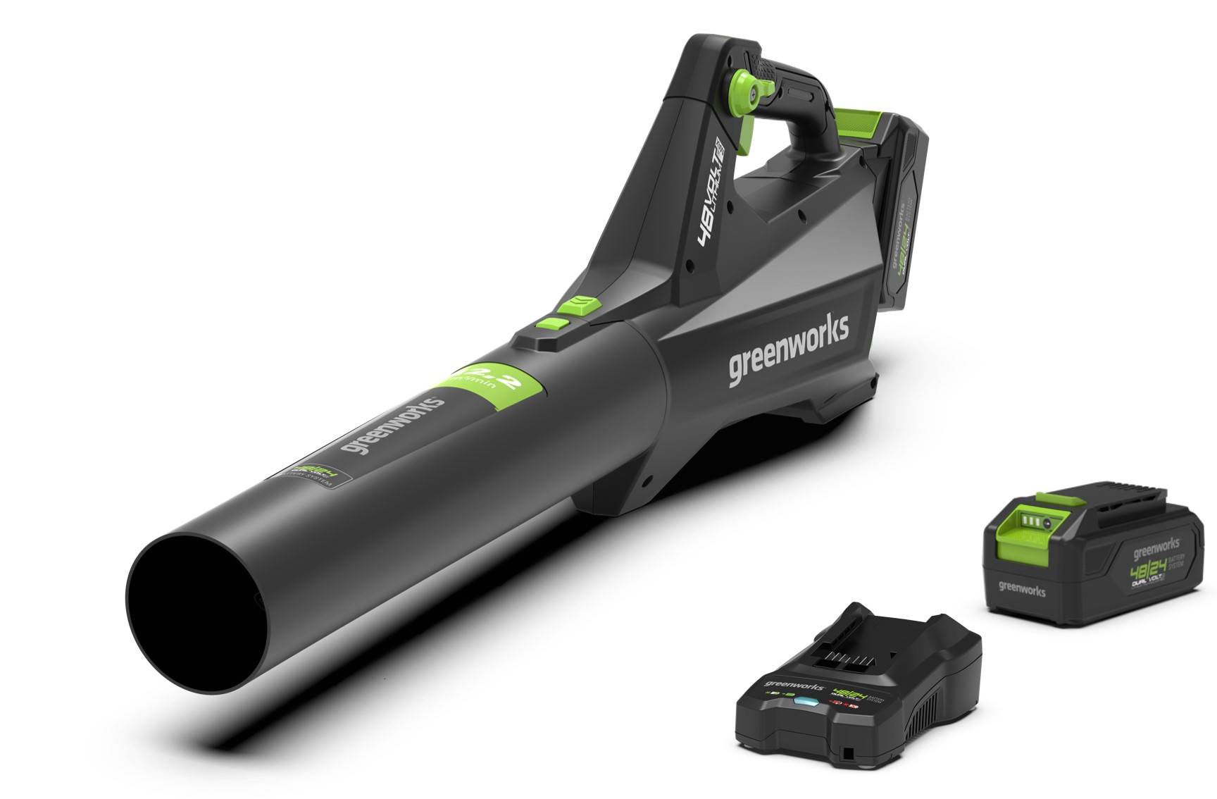 Greenworks - Souffleur feuilles élec à batt G48ABK2 DVT 48V Av batt/chargeur